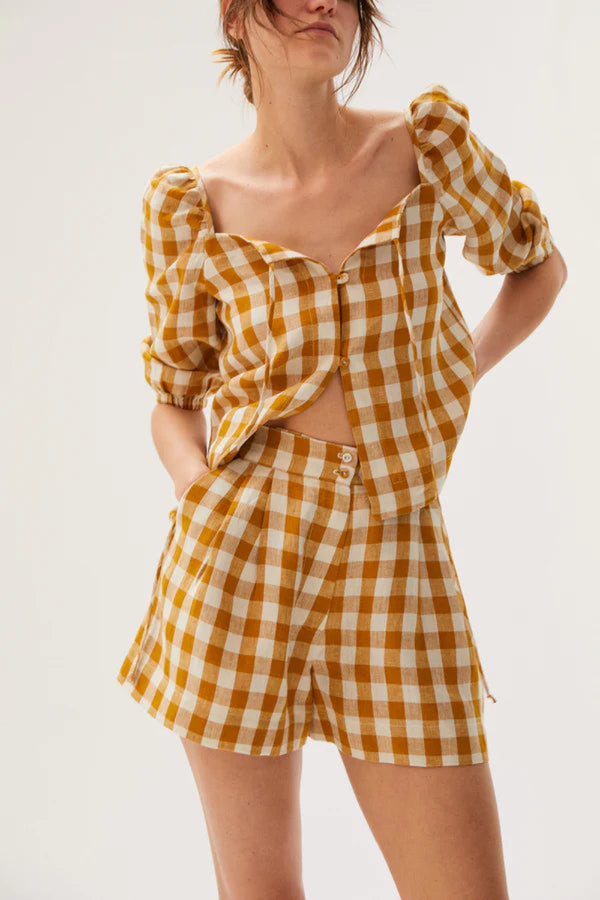 Maia Shorts Gingham-Gold