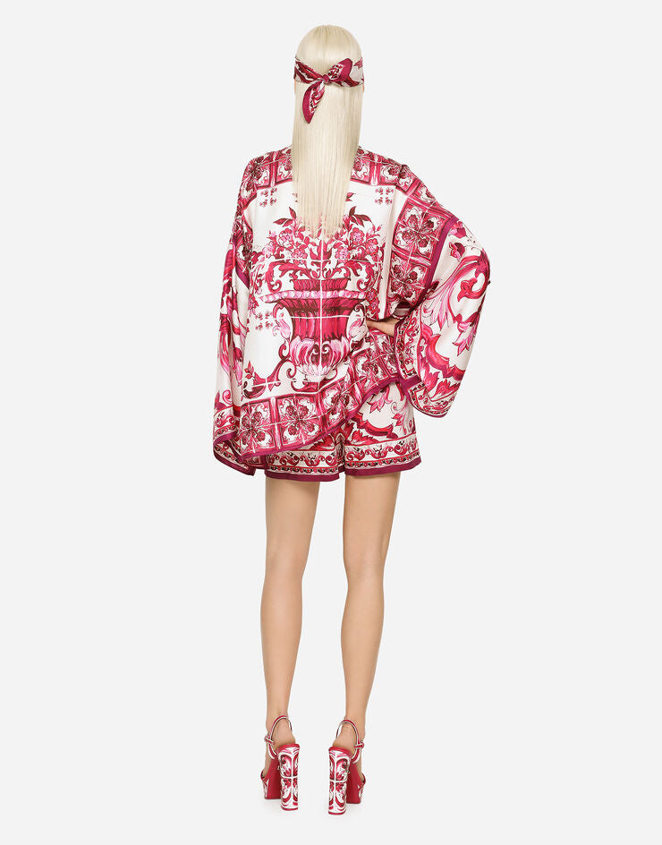 Majolica Print Twill Shirt with Slits