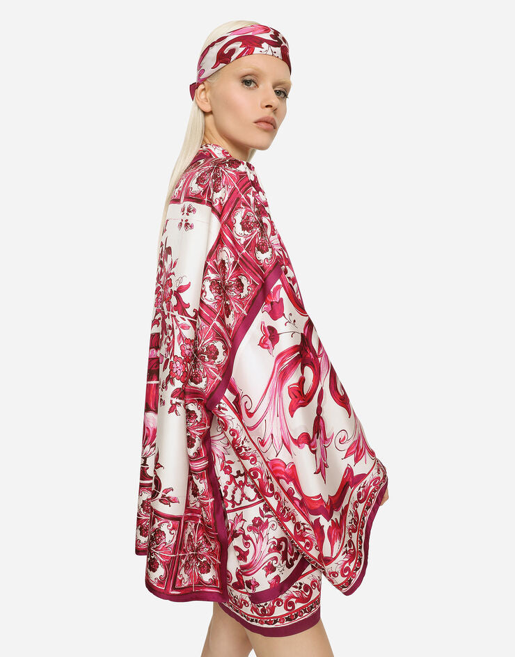 Majolica Print Twill Shirt with Slits