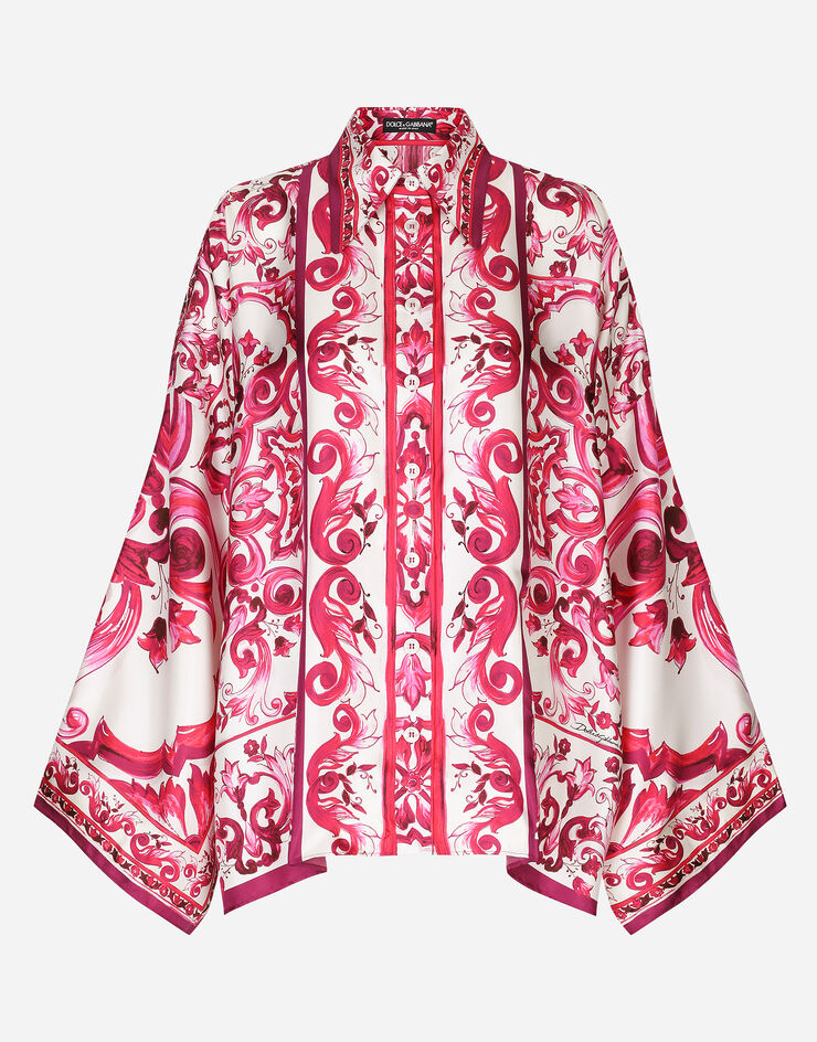 Majolica Print Twill Shirt with Slits