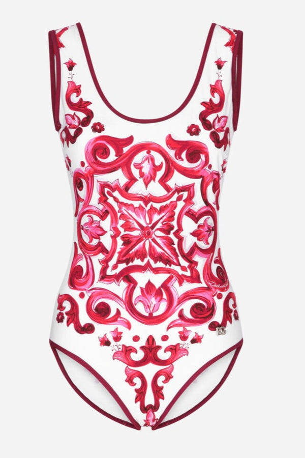 Majolica Print Racing Swimsuit