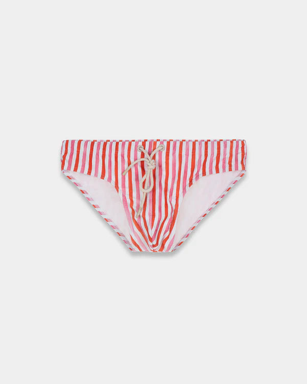 Multicolor Wave Swim Brief Red-Pink Brush Stripe