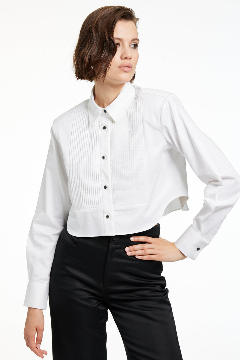 Nic Cropped Tuxedo Shirt