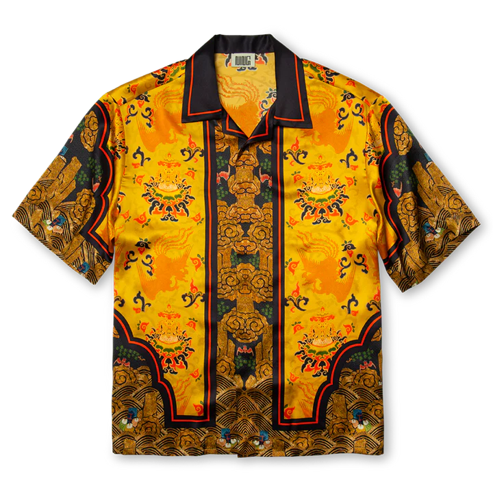 Short Sleeve Traditional Silk Shirt Yellow