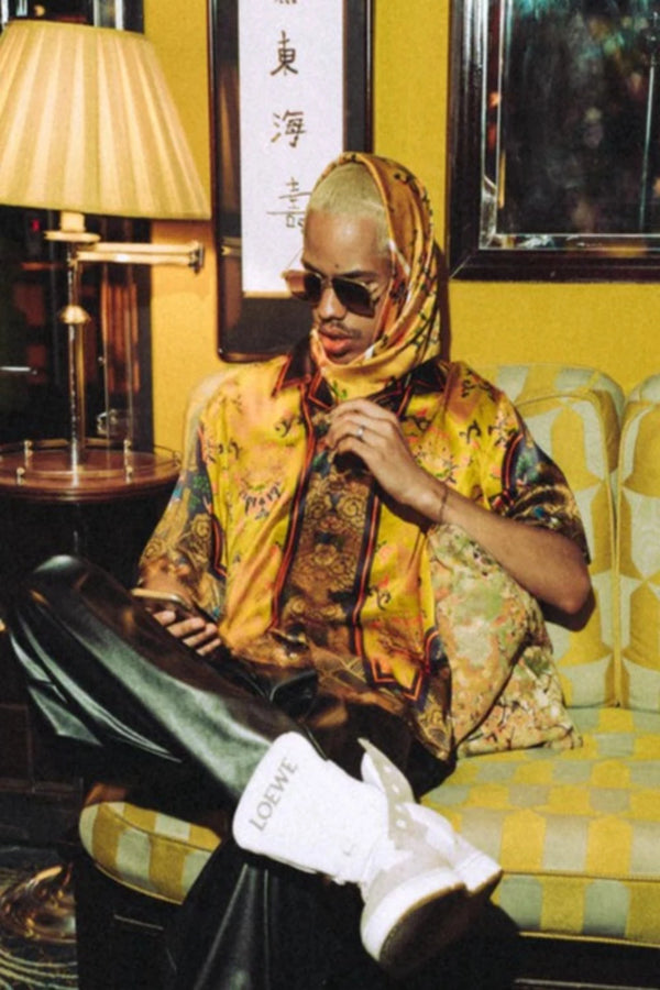 Short Sleeve Traditional Silk Shirt Yellow
