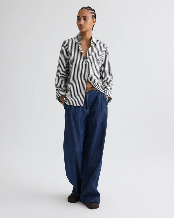 Next Morning Shirt in Clear sequin on stripe