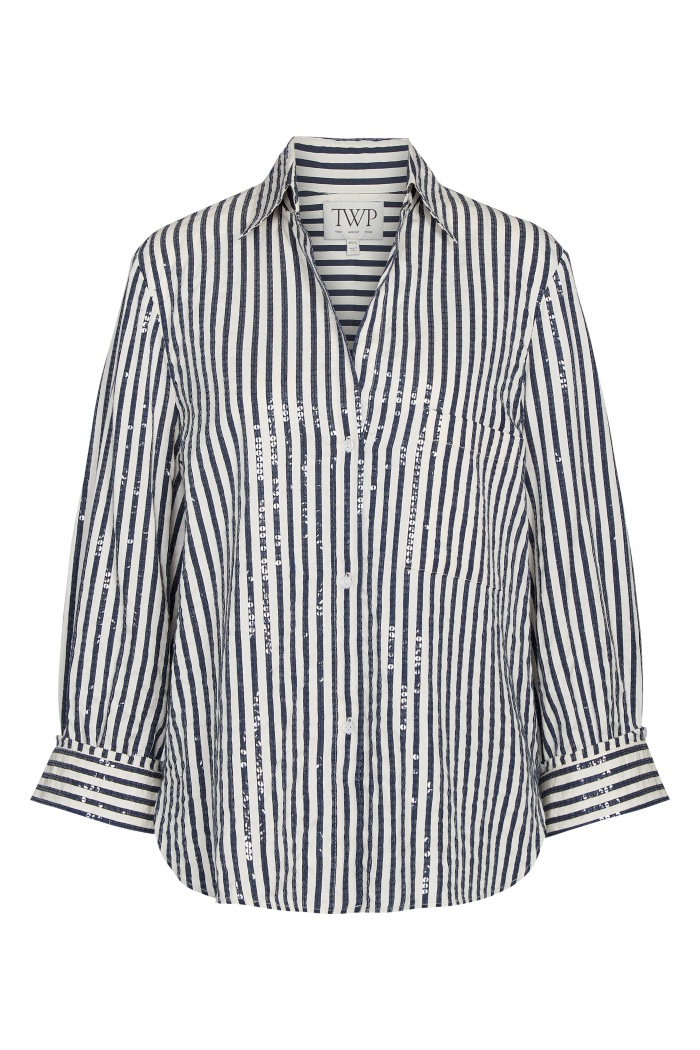Next Morning Shirt in Clear sequin on stripe