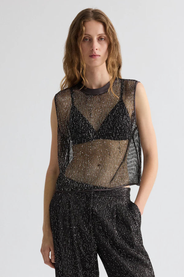 Short Muscle Tank in Mini Sequin Netting