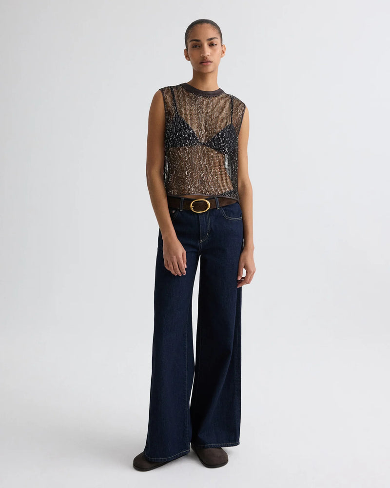 Short Muscle Tank in Mini Sequin Netting