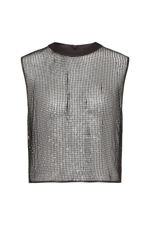 Short Muscle Tank in Mini Sequin Netting