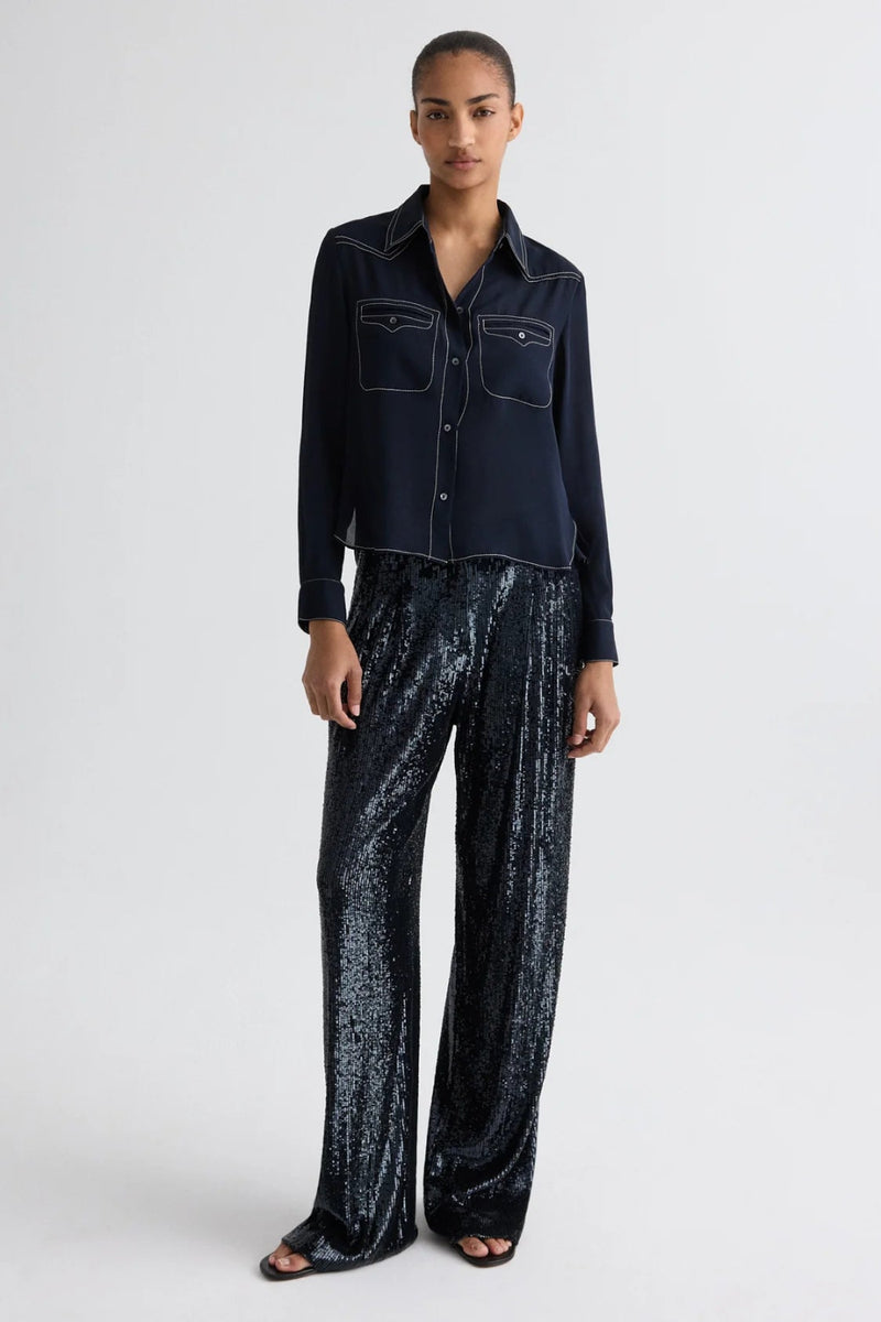 Carter Shirt with Topstitch in Silk Georgette