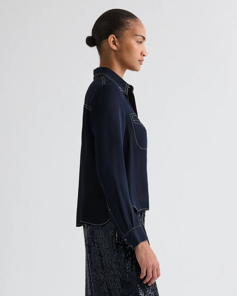 Carter Shirt with Topstitch in Silk Georgette