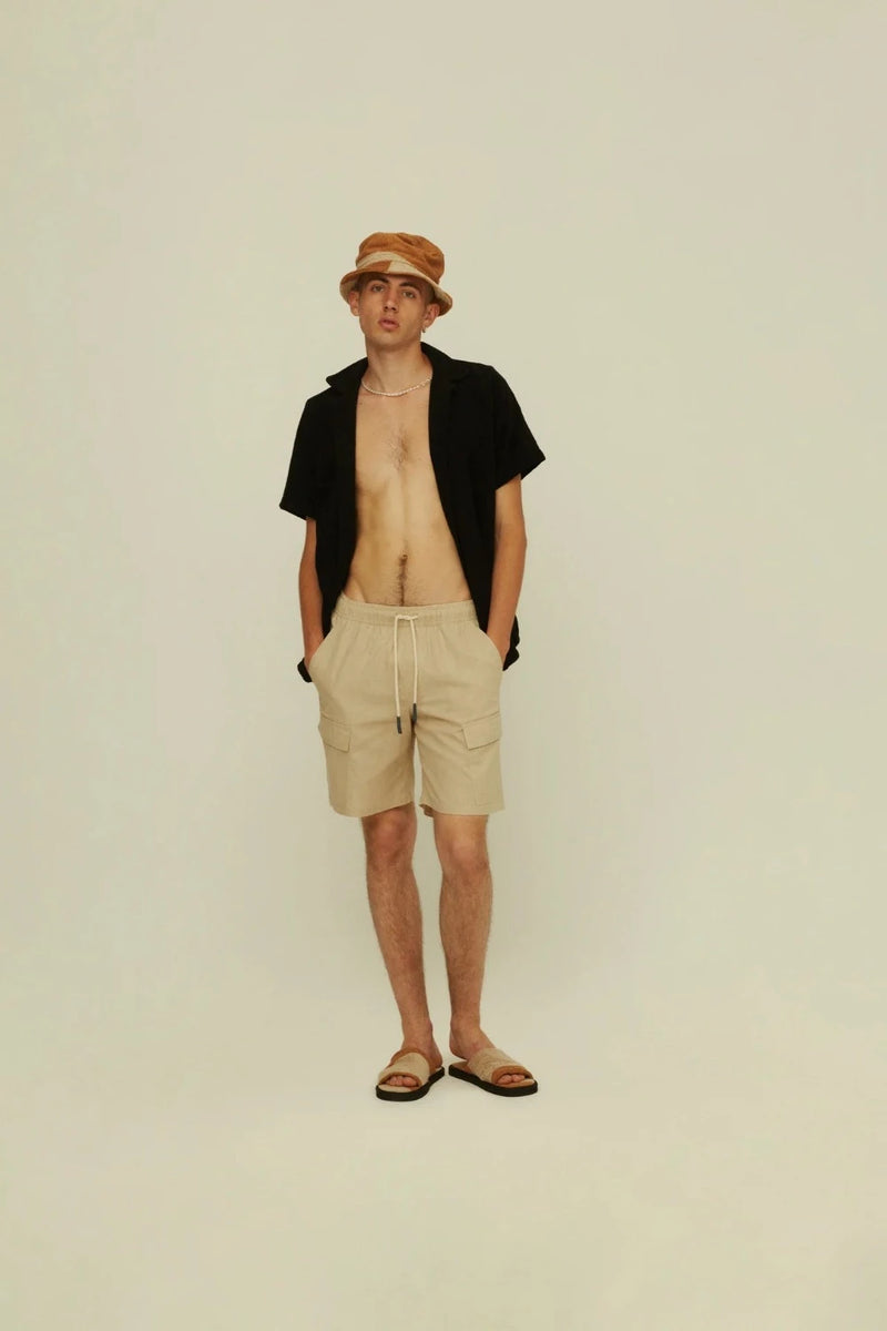 Beige Cargo Linen Shorts