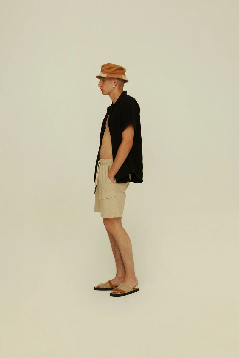 Beige Cargo Linen Shorts