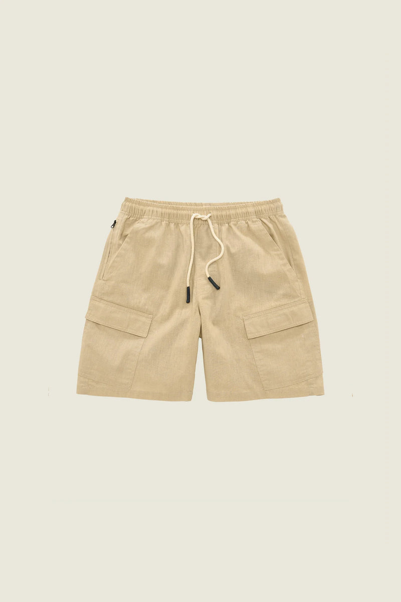 Beige Cargo Linen Shorts