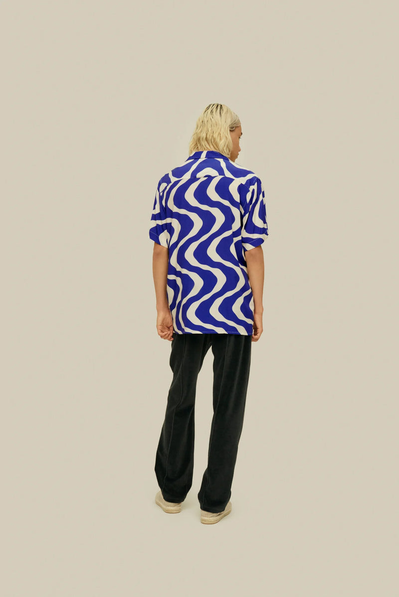 Blue Rippling Viscose Shirt