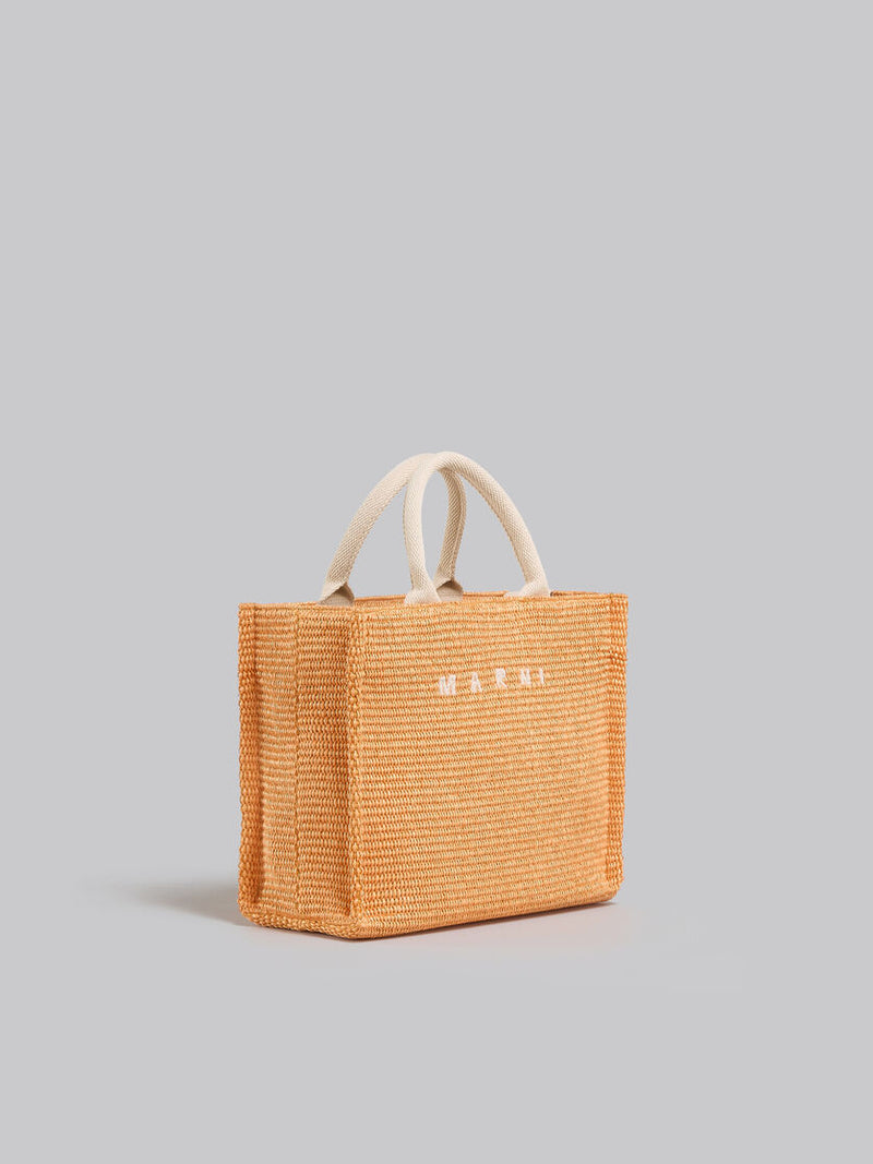 Orange Raffia-Effect Small Tote Bag