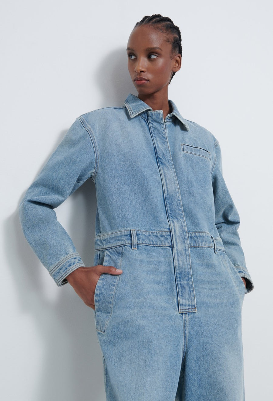 Blue denim playsuit deals
