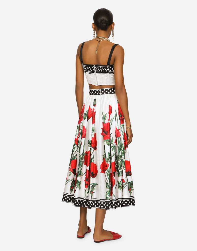 Poppy-Print Twill Midi Skirt
