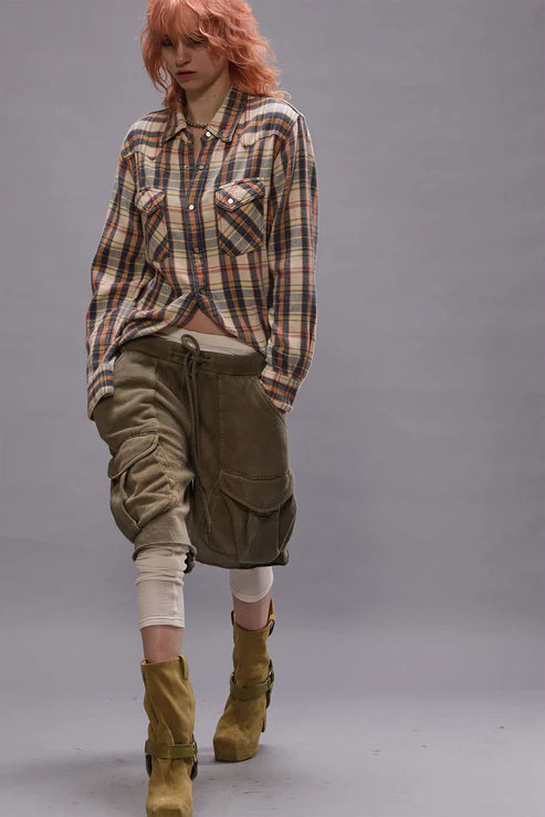 Slim Cowboy Shirt Cream-Grey-Orange