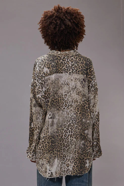 Shredded Seam Drop Neck Shirt