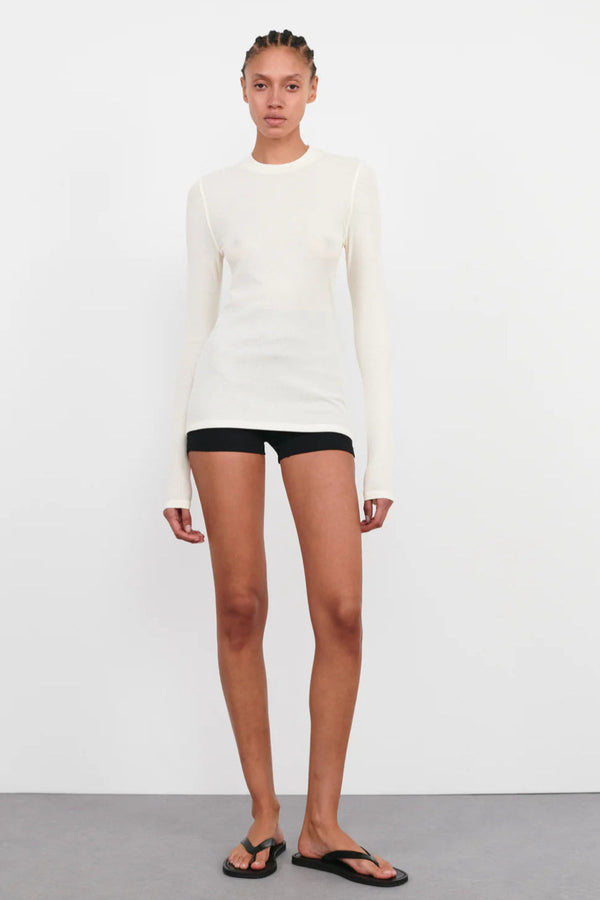 Ribbed LS Tee off White