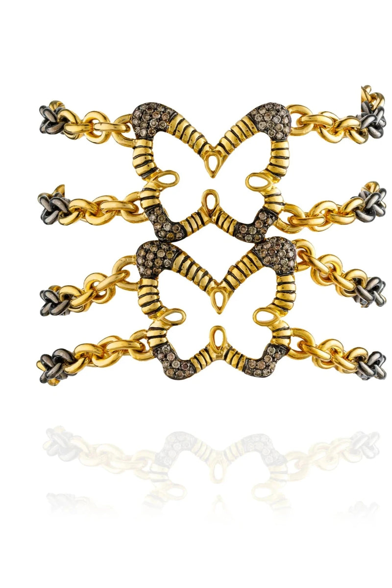 925 Silver Bracelet 18KT Yellow Gold with Brown Diamonds