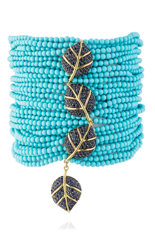 925 Silver Leaves Zinta Bracelet with Turquoise & Blue Sapphire