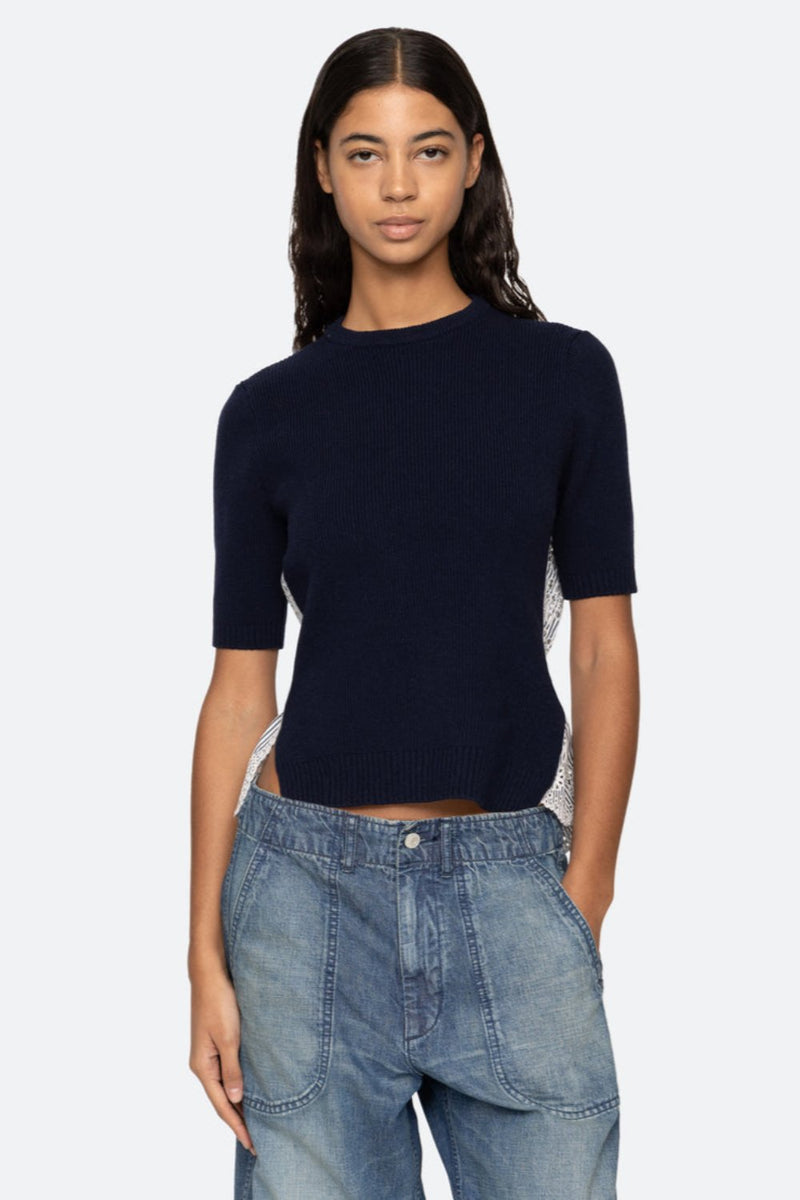 Lennon Embroidery SS Top Navy