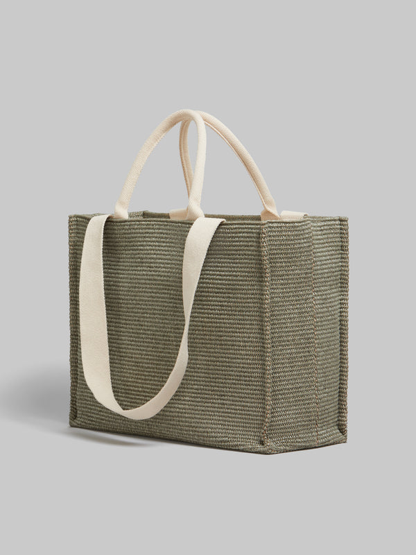 Green Raffia-Effect Large Tote Bag