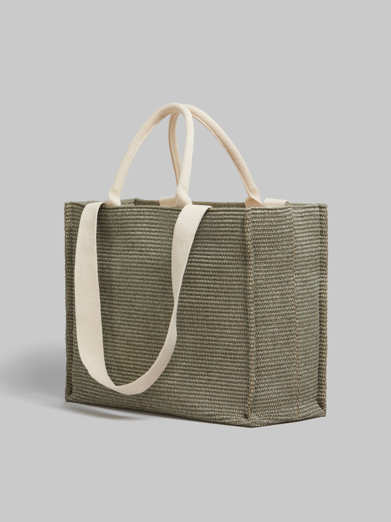 Green Raffia-Effect Large Tote Bag