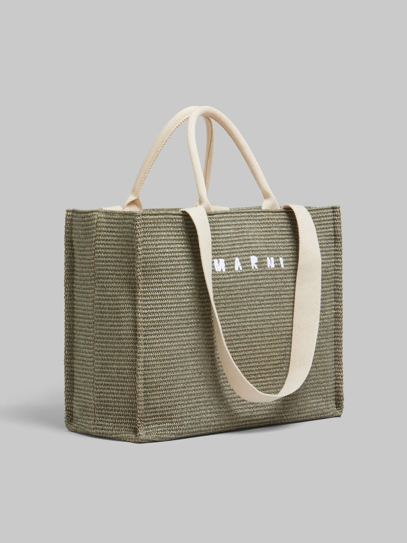 Green Raffia-Effect Large Tote Bag