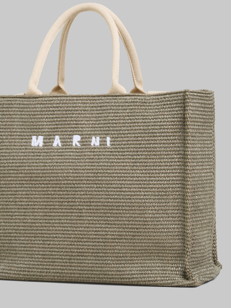Green Raffia-Effect Large Tote Bag