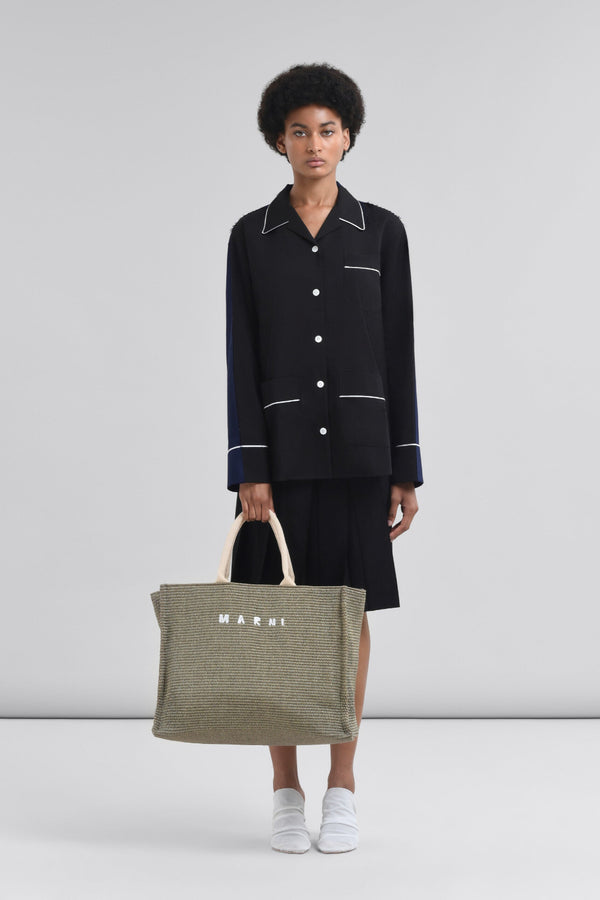 Green Raffia-Effect Large Tote Bag
