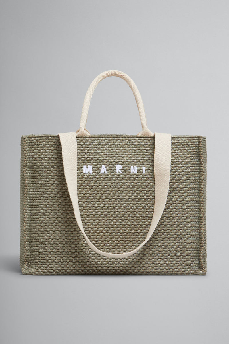 Green Raffia-Effect Large Tote Bag