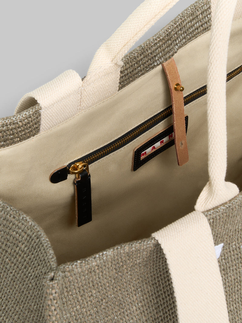 Green Raffia-Effect Large Tote Bag