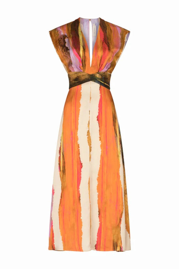 Ivanova Dress Orange Orchid Abstract SILVIA TCHERASSI WOMEN'S MIDI DRESSES CURIO FAENA MIAMI
