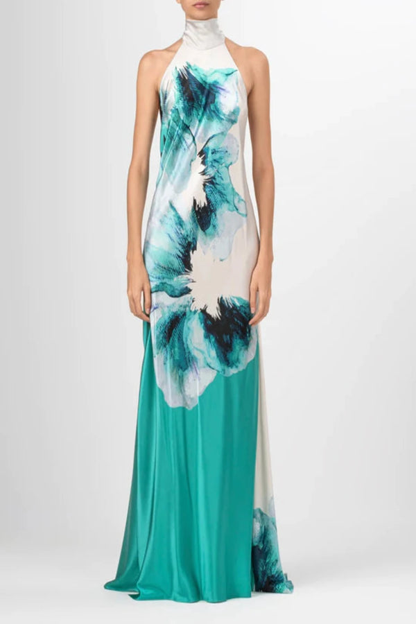 Sherry Dress Aqua Abstract Wave SILVIA TCHERASSI WOMEN'S MAXI DRESSES CURIO FAENA MIAMI