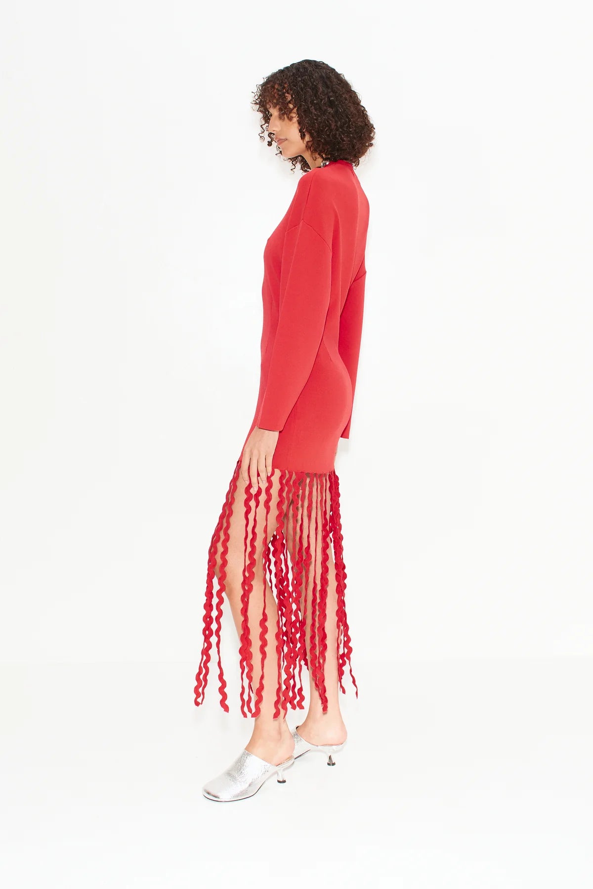 Wallis Knit Fringe Dress Cherry Red CURIO at Faena Bazaar