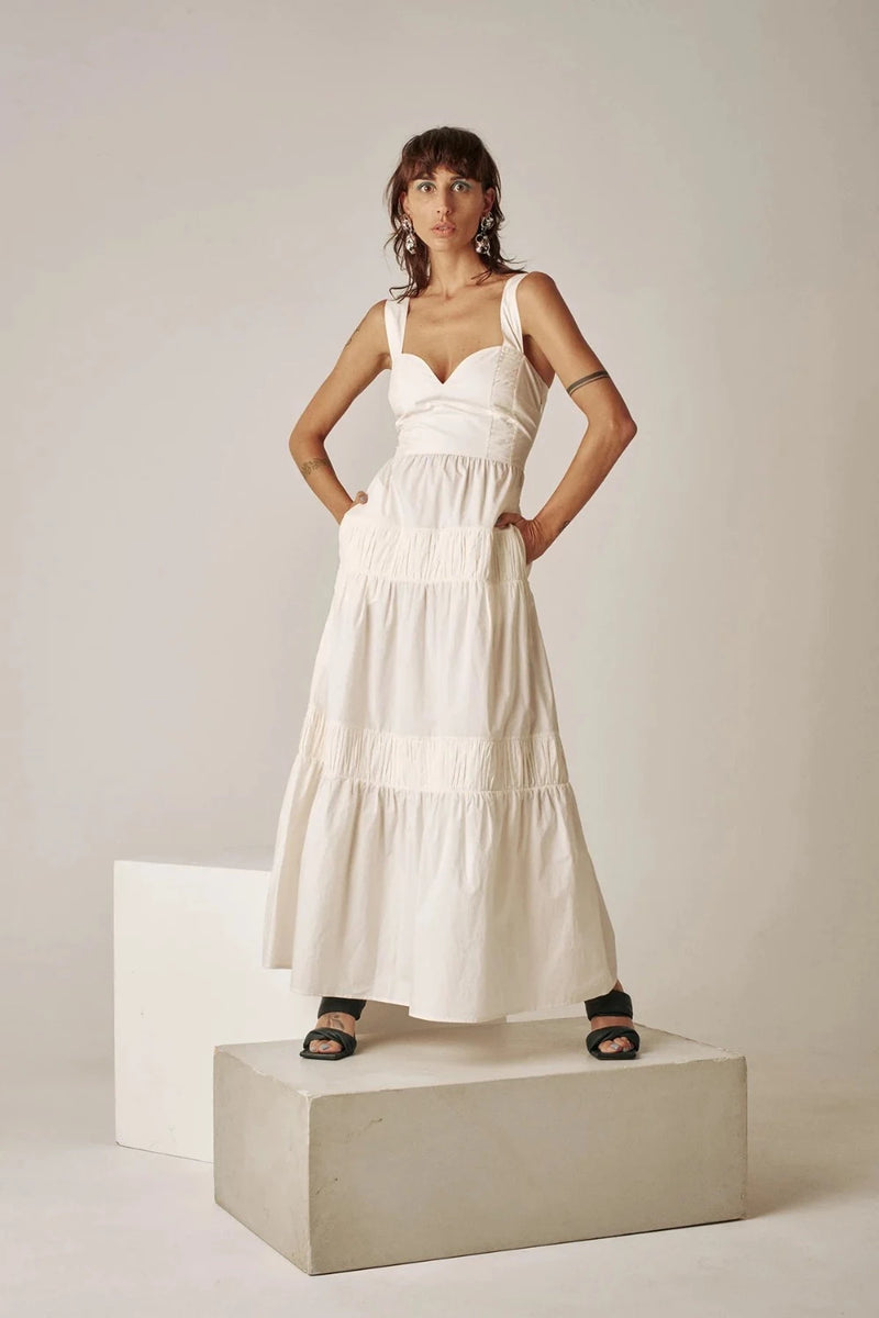 carolina k gardenia ivory maxi kuna dress sweetheart neckline tiered skirt