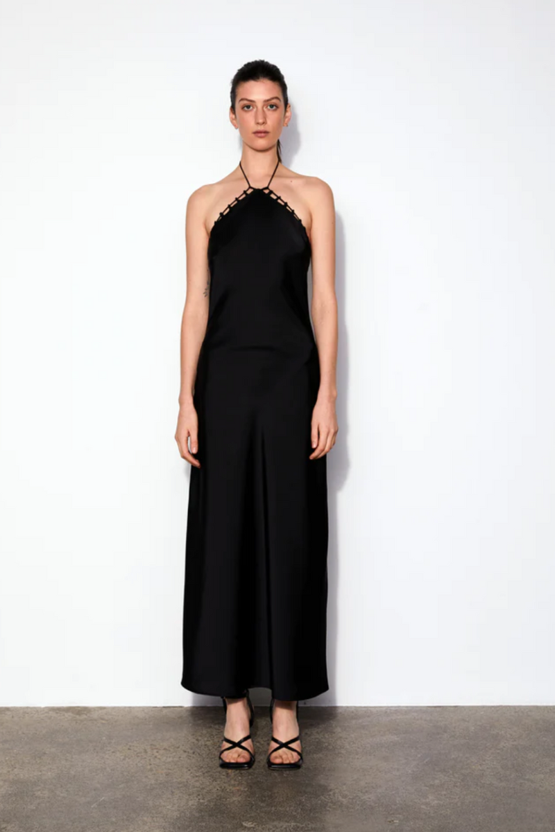 WYNN HAMLYN SUNNY SLIP DRESS black halter maxi dress 
