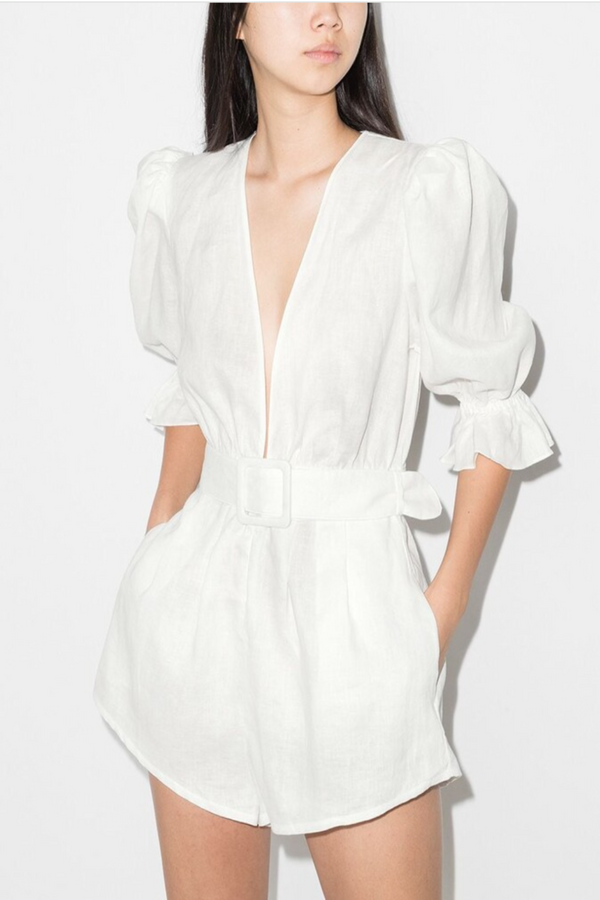 playsuit off white vneck adriana degreas puff sleeve