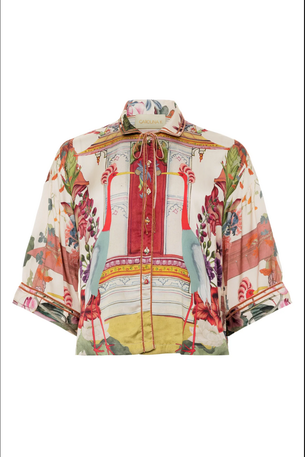 kimono top india asian spread color india birds cropped blouse short sleeve