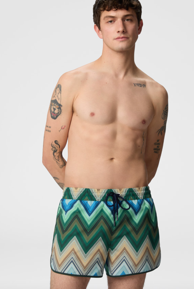 Swim Shorts with Macro Zigzag Print