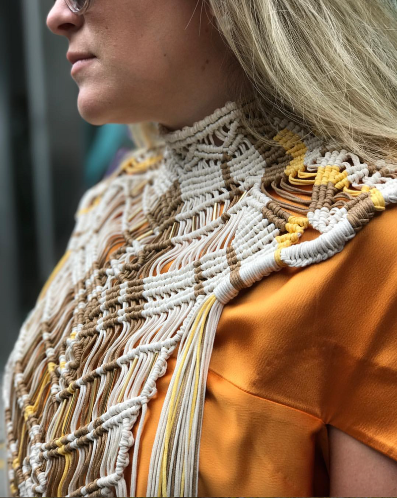 Hosu fringe Vest Ivory-Ochre-Yellow