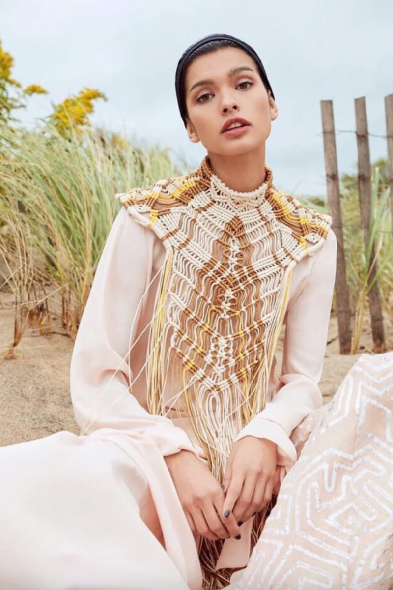 Hosu fringe Vest Ivory-Ochre-Yellow
