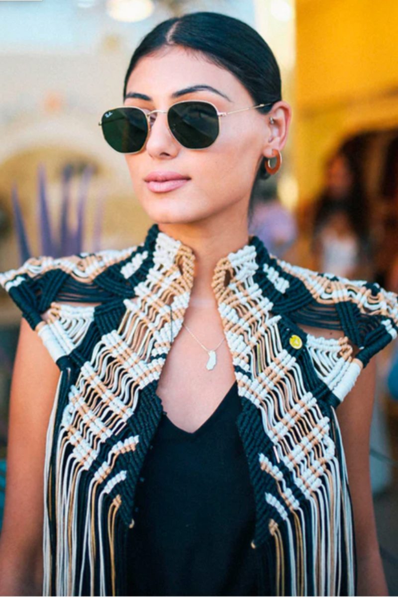 Hosu fringe Vest Black-Ivory-Ochre