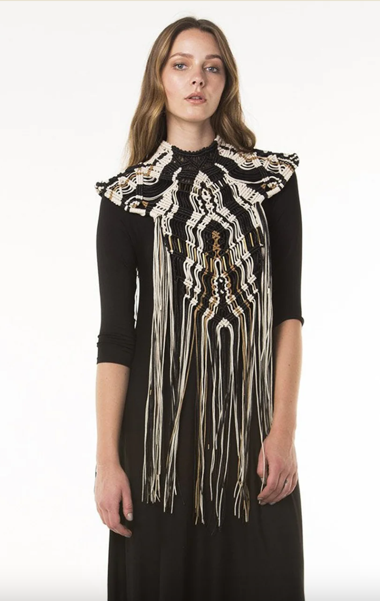 Hosu fringe Vest Black-Ivory-Ochre