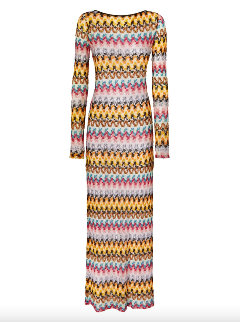 Lamé Lace Open Back Long Dress