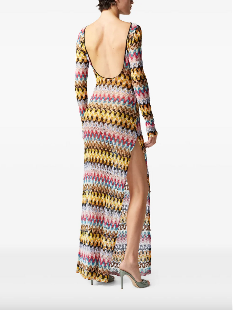 Lamé Lace Open Back Long Dress